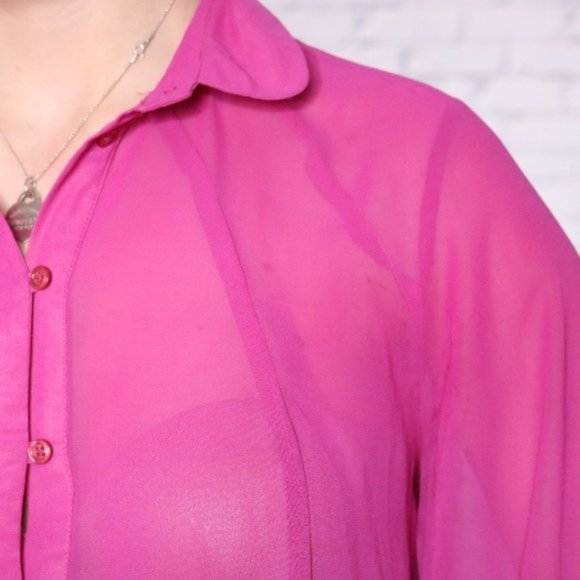 ASOS bright pink sheer choir boy sleeve blouse r3 - Picture 5 of 10